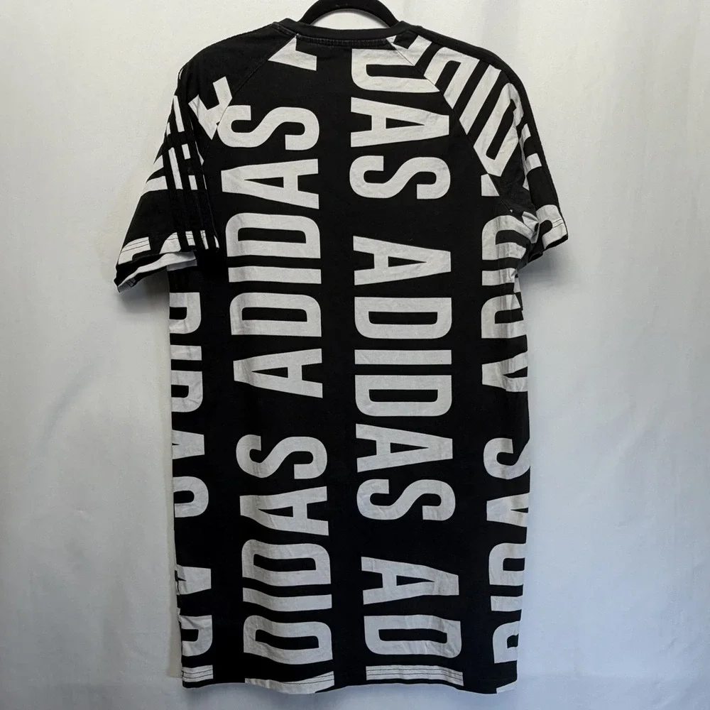 Adidas Shirt Mens Medium Black All over ADIDAS Logo Graphic Tee Athletic HG9267